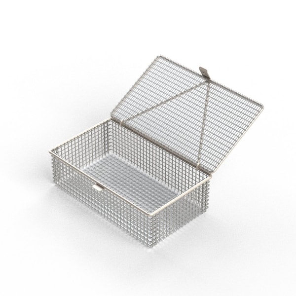 Anysizebasket Light Duty Basket: 10Lx6Wx3H, 304 SS, Hinged Lid with Thumb Clasp, No Handles, Mesh: 4 x .032 FLB-100060030-L04S - main
